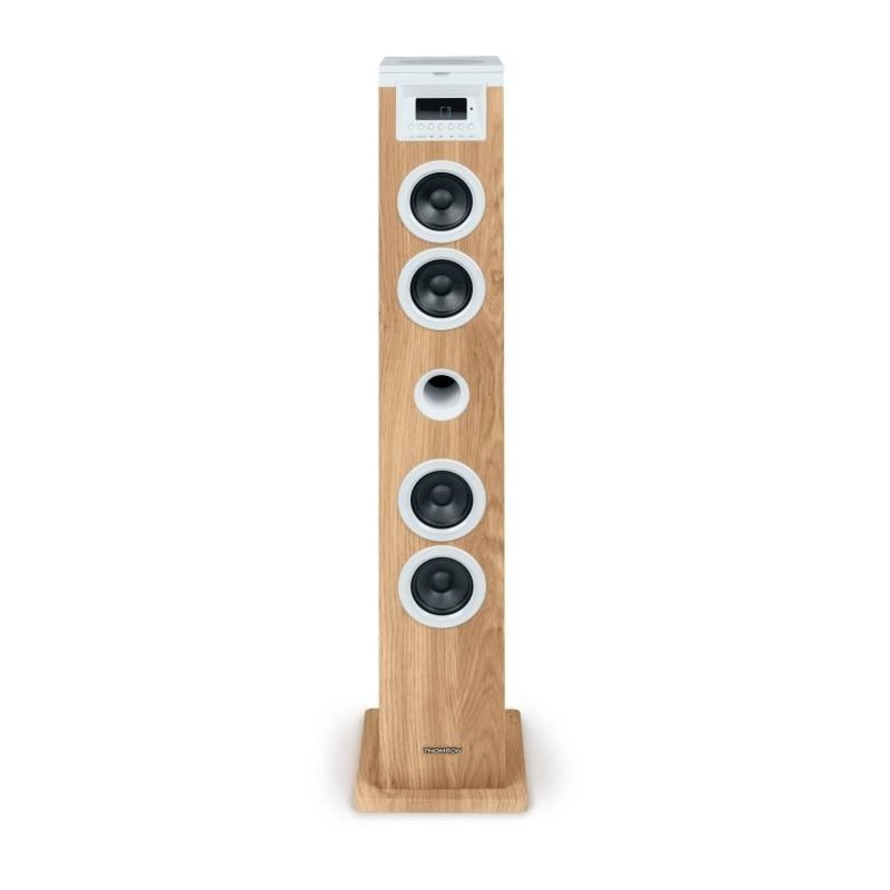 THOMSON DS121CD Tour haut-parleur Bois et Blanc 60W - Bluetooth, CD, USB, SD, Radio FM