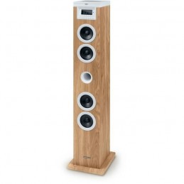 THOMSON DS121CD Tour haut-parleur Bois et Blanc 60W - Bluetooth, CD, USB, SD, Radio FM - vue de trois quart