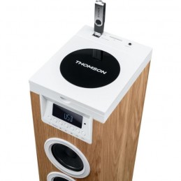 THOMSON DS121CD Tour haut-parleur Bois et Blanc 60W - Bluetooth, CD, USB, SD, Radio FM - vue clé usb connectée