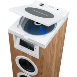 THOMSON DS121CD Tour haut-parleur Bois et Blanc 60W - Bluetooth, CD, USB, SD, Radio FM - vue zoom lecteur CD