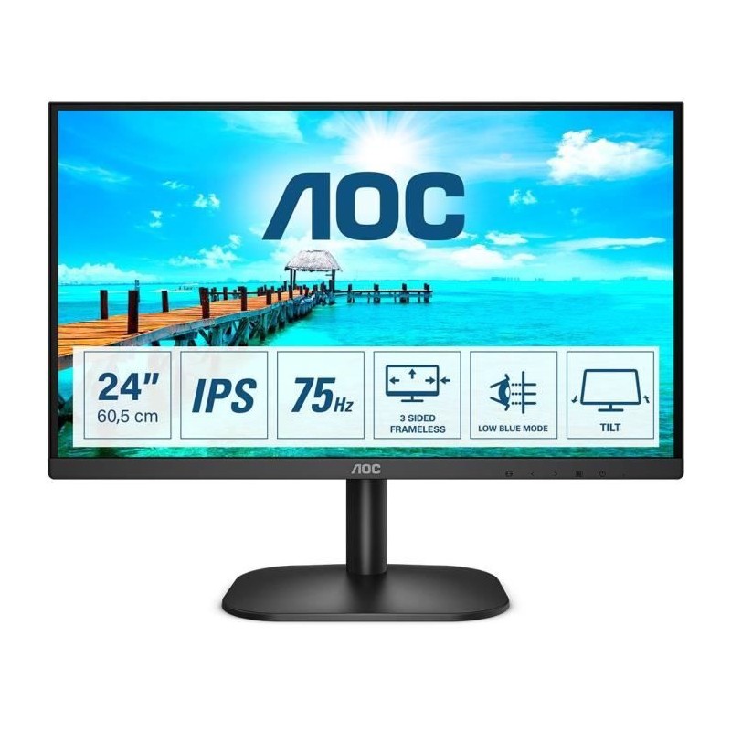 AOC 24B2XH Ecran PC 24'' FHD - Dalle IPS - 75Hz - 4ms - HDMI, VGA - Vesa 100x100