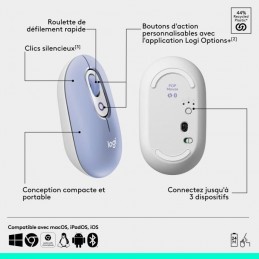 LOGITECH Pop Mouse Lilas Souris Sans fil (910-007414) - vue caractéristiques