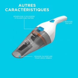 BLACK+DECKER NVC115JL-QW Dustbuster Aspirateur à main sans fil 325ml - 3.6V - 1.5Ah - Chargeur - vue caractéristiques