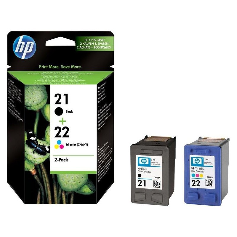 HP 21/22 Pack SD367AE Cartouche Noir + Couleur pour DeskJet F370, D1360, F2180, OfficeJet 4315, 4355, J3680