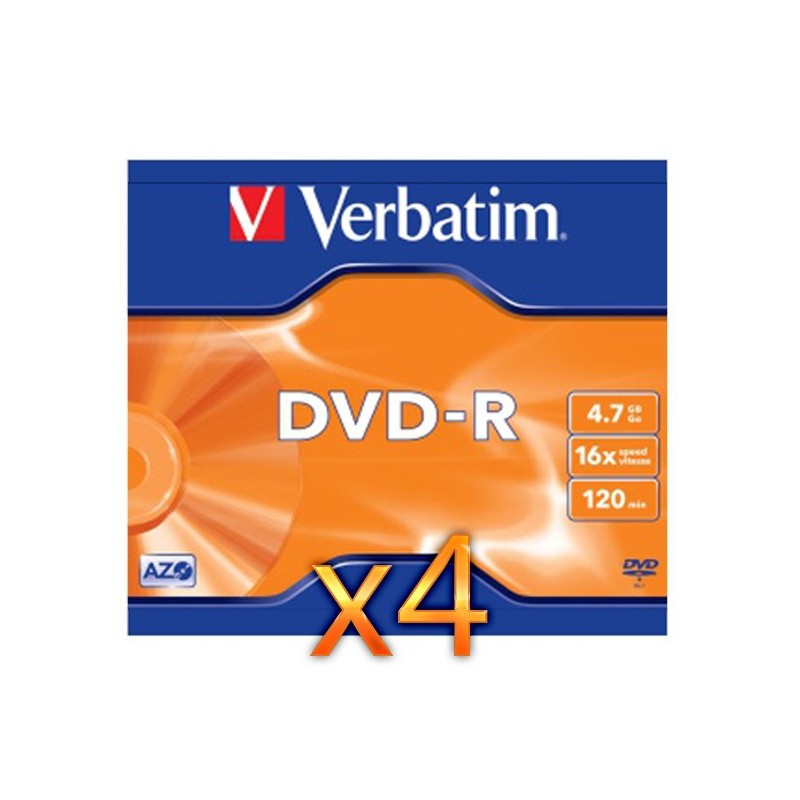 DVD-R 4,7GB / 120MIN VERBATIM ÉCRITURE 16X MATT SILVER - BUNDLE - PAR 4