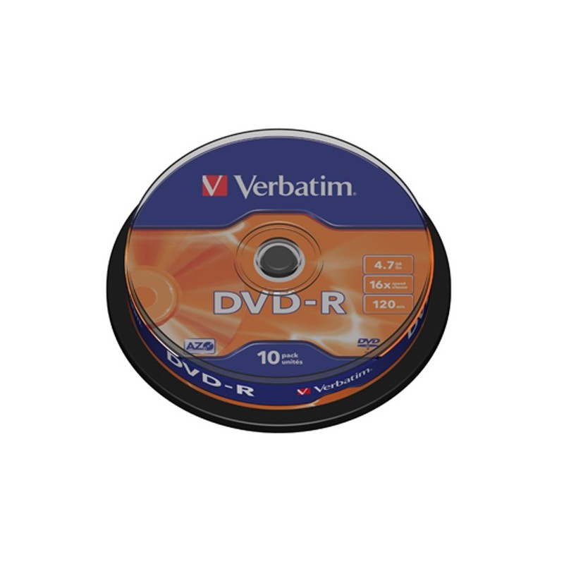 DVD-R 4,7GB / 120MIN VERBATTIM ÉCRITURE 16X MATT SILVER - CAKEBOX DE 10 DVD-R