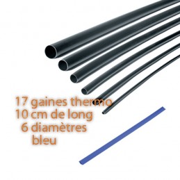 ASSORTIEMENT DE 17 GAINES THERMORETRACTABLES DE10CM DIAM. 1-9MM - BLEU