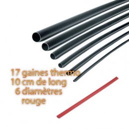 ASSORTIEMENT DE 17 GAINES THERMORETRACTABLES DE10CM DIAM. 1-9MM - ROUGE