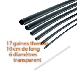 ASSORTIEMENT DE 17 GAINES THERMORETRACTABLES DE10CM DIAM. 1-9MM - TRANSPARENT