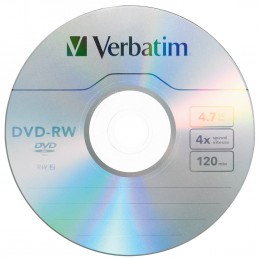 DVD+RW 4,7GB / 120MIN VERBATIM ÉCRITURE 4X MATT SILVER RÉINSCRIPTIBLE - CAKEBOX DE 10 DVD+RW - SUPPORT