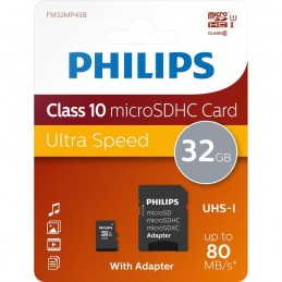 PHILIPS 32GB MICRO SDHC CARTE MÈMOIRE CLASS 10 + ADAPTATEUR SD - BLISTER