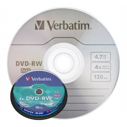DVD-RW 4,7GB / 120MIN VERBATIM ÉCRITURE 4X MATT SILVER RÉINSCRIPTIBLE - CAKEBOX DVD-RW
