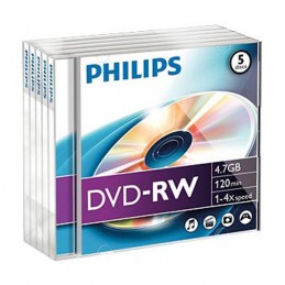 DVD-RW 4,7GB / 120MIN PHILIPS ÉCRITURE 4X RÉINSCRIPTIBLE - PACK DE 5 DVD-RW