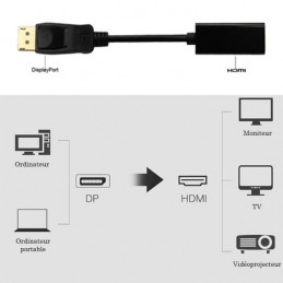 ADAPTATEUR DP DisplayPort Male vers HDMI Femelle - 25cm - schema