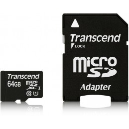 TRANSCEND 64Go Micro SD Card - Adaptateur inclus