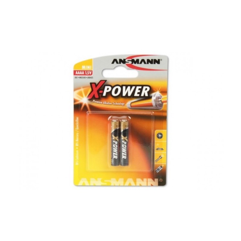 Pile baton LR61 / AAAA Alcaline 500mAh 1,5V ANSMANN (Pack 2 piles) - vue blister