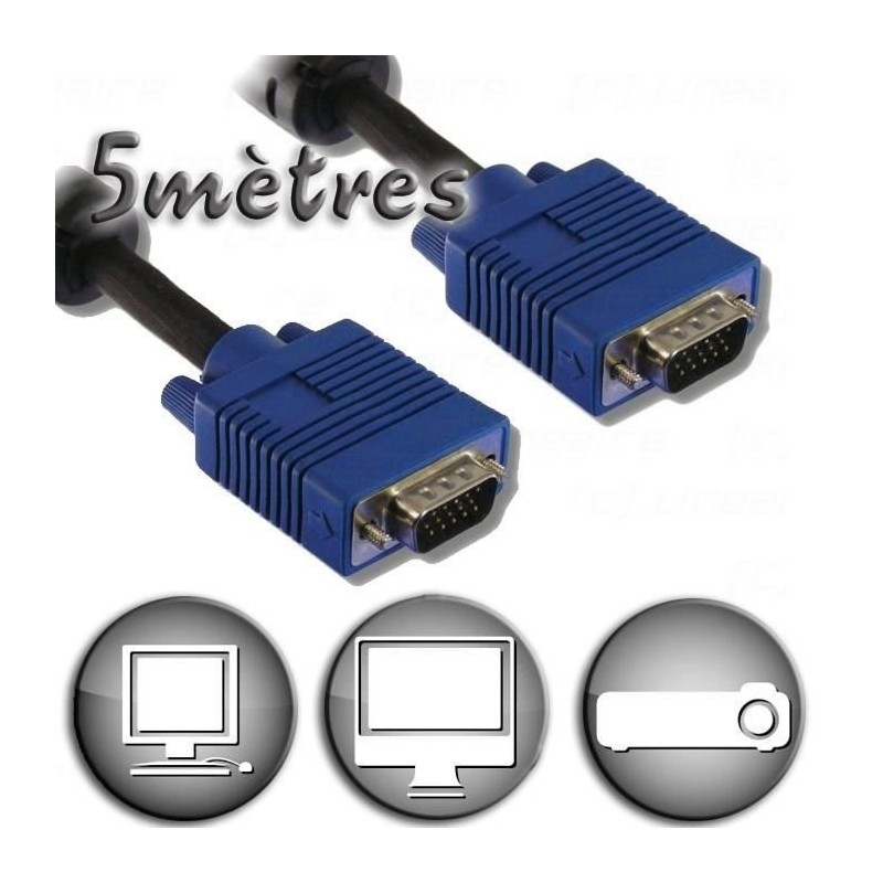 LINEAIRE Câble VGA HD15 Mâle / Mâle - 5m LINEAIRE Câble VGA HD15 Mâle / Mâle - 5m