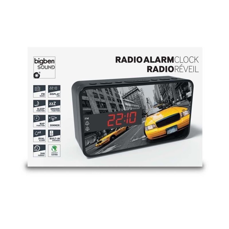 BIGBEN RR15TAXI Radio Réveil - Décor taxi - Radio FM / Buzzer - vue emballage