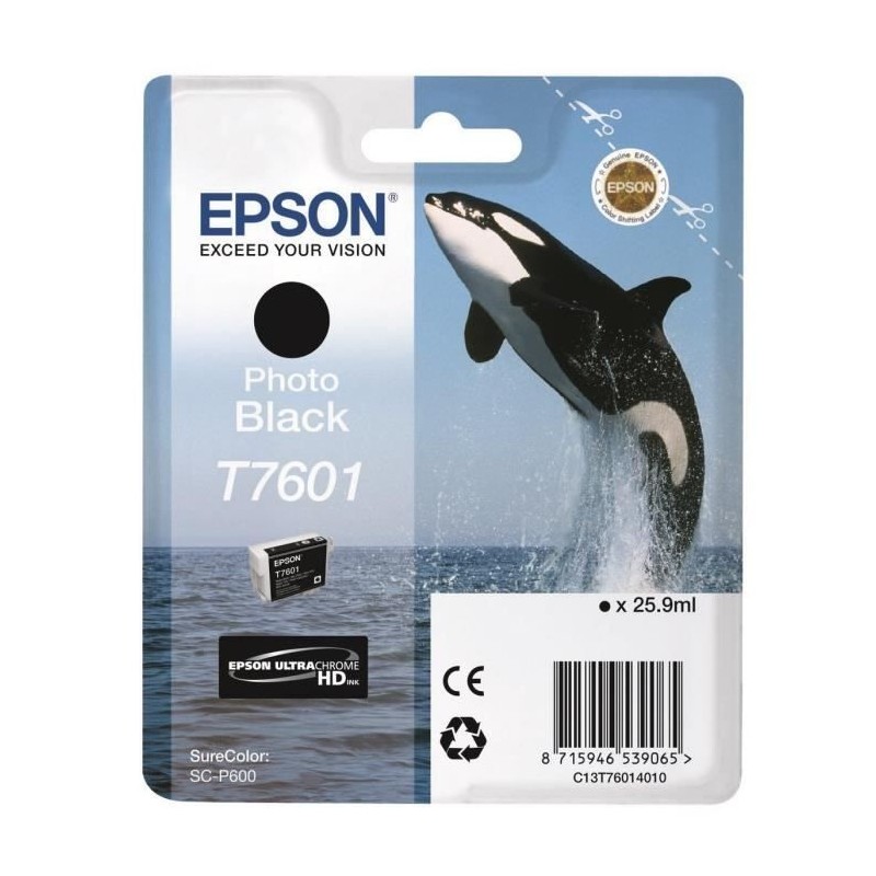 EPSON T7601 Noir Cartouche d'encre Orque (C13T76014010) pour SureColor P600, SC-P600