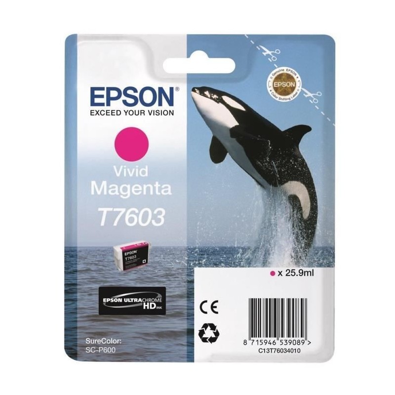 EPSON T7603 Magenta Cartouche d'encre Orque (C13T76034010) pour SureColor P600, SC-P600