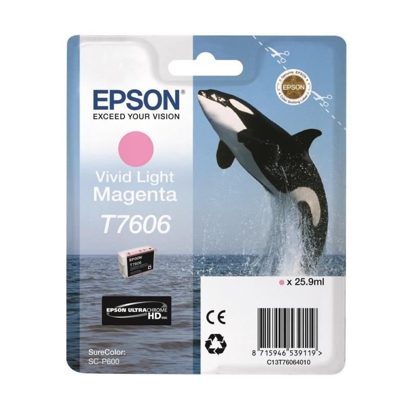 EPSON T7606 Magenta Clair Cartouche d'encre Orque (C13T76064010) pour SureColor P600, SC-P600