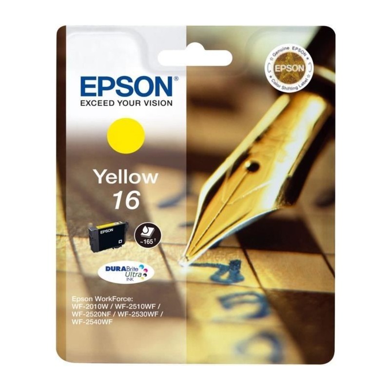 EPSON T1624 Jaune Cartouche d'encre 16 Stylo Plume (C13T16244022) pour WF-2010, WF-2760