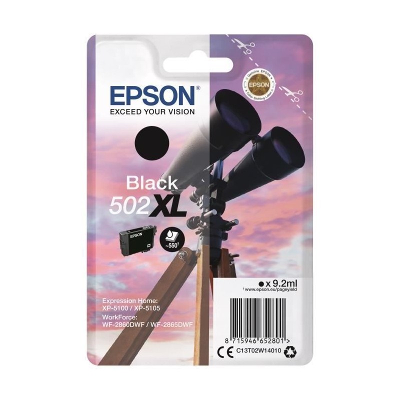 EPSON 502 XL Noir Cartouche Jumelles (C13T02W14020) pour XP-5100, XP-5105, WF-2860, WF-2865