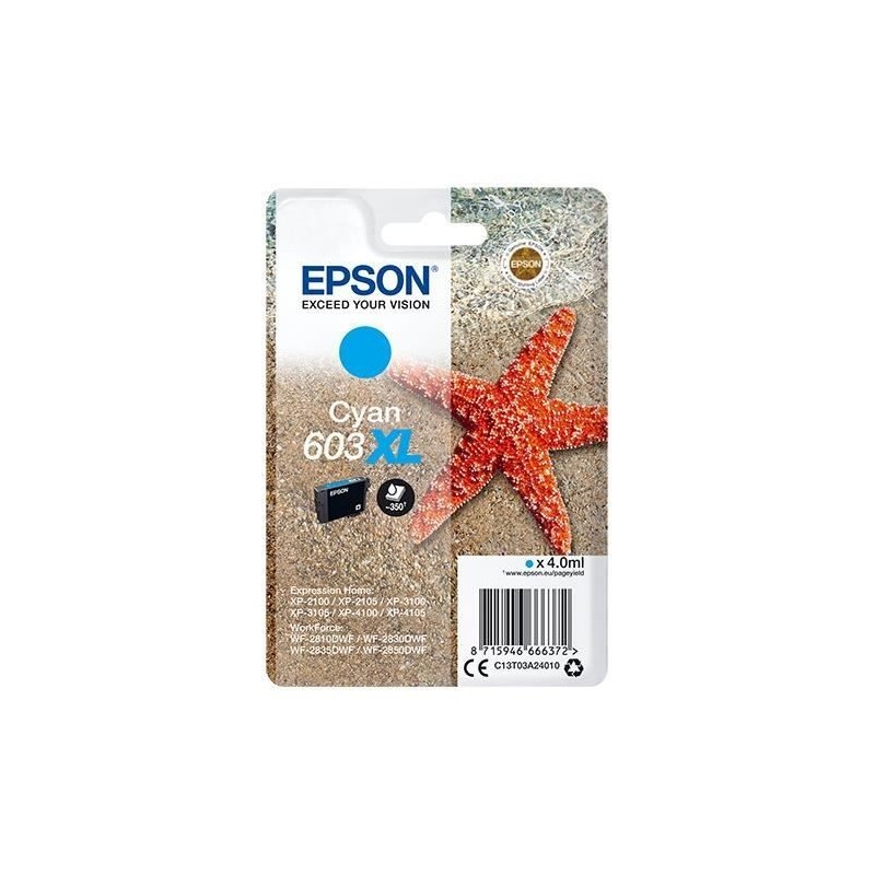 EPSON 603 XL Cyan Cartouche d'encre Etoile de mer (C13T03A24010) pour XP-2100, WF-2850