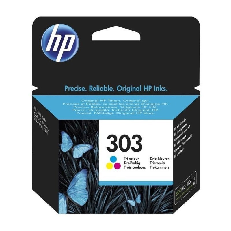 HP 303 Trois Couleurs Cartouche d'encre authentique (T6N01AE) pour Envy Photo 6220, 6230, 7130