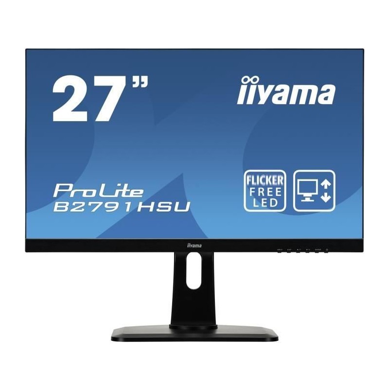IIYAMA ProLite B2791HSU-B1 Ecran PC 27'' FHD - Dalle TN - 1ms - 75Hz - VGA / HDMI / DisplayPort - vue de face