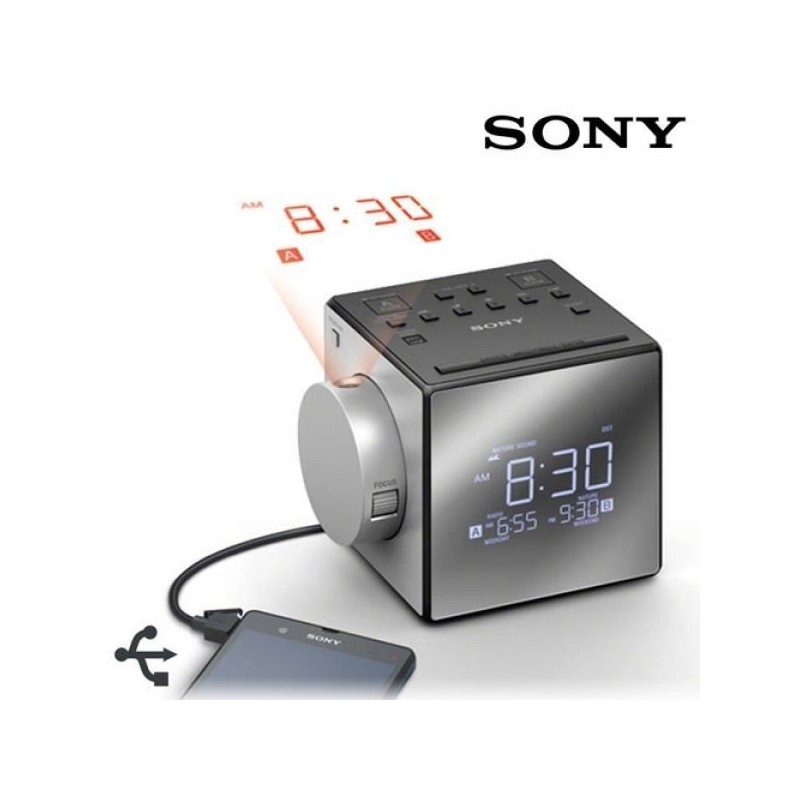 SONY ICF-C1PJ Radio réveil avec projection de l'heure - Tuner digital - Gris/Argent