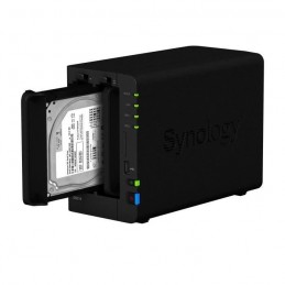 SYNOLOGY DS218 NAS Serveur de Stockage 2 Baies - Boitier nu - vue de trois quart sortie HDD