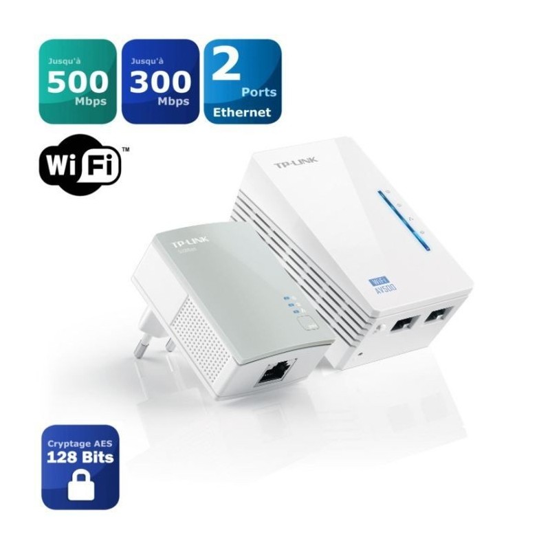 TP-LINK kit de 2 CPL 600Mbps Wi-Fi 300Mbps avec 2 Ports Ethernet (TL-WPA4220KIT)