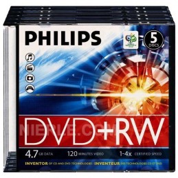 DVD+RW 4,7GB / 120MIN PHILIPS ÉCRITURE 4X RÉINSCRIPTIBLE - PACK DE 5 DVD+RW - vue emballage