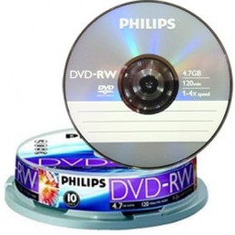 DVD-RW 4,7GB / 120MIN PHILIPS ÉCRITURE 4X MATT SILVER RÉINSCRIPTIBLE - CAKEBOX DE 10 DVD-RW - vue emballage