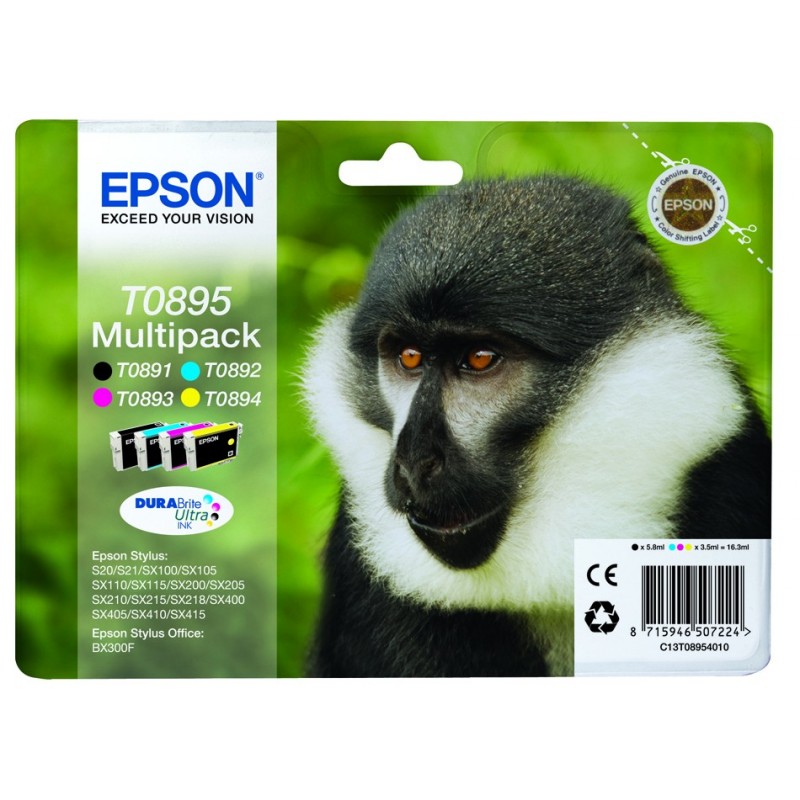 EPSON T0895 Pack BK/C/M/Y Serie "Singe" pour S20, SX110, SX205, SX400 ...