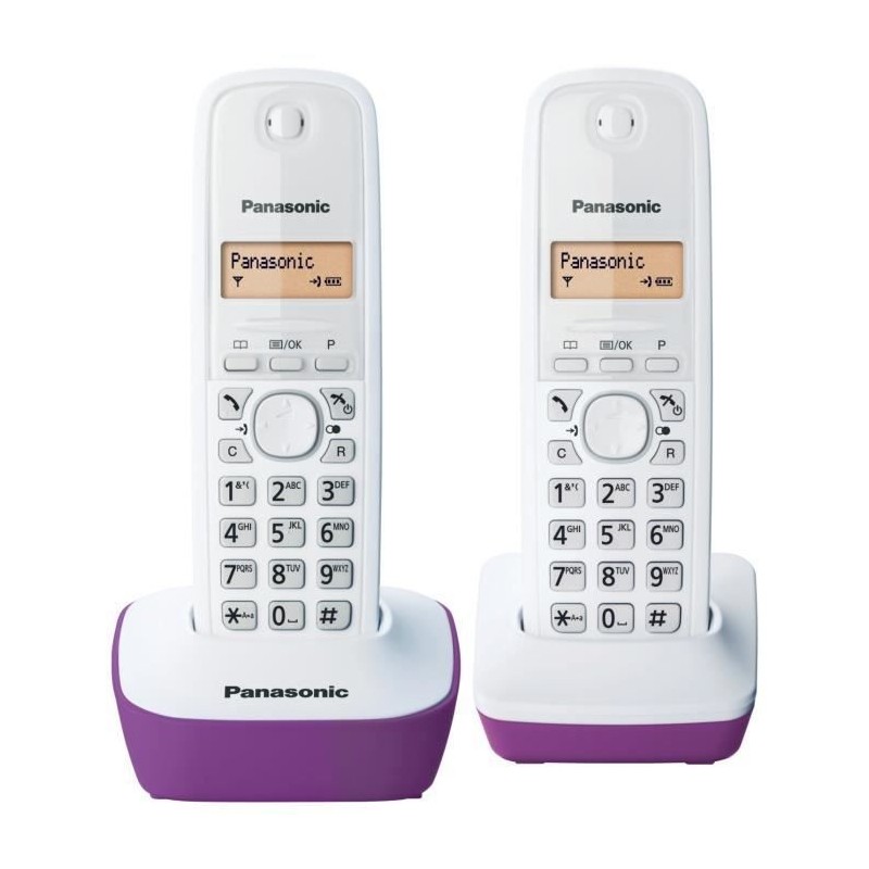 PANASONIC KX-TG1612FRF Duo Téléphone Sans FIl - Blanc Pourpre