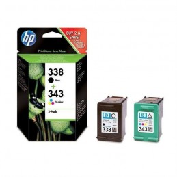 HP 338/343 Pack SD449EE Cartouches d'encre Noir + Trois Couleurs authentiques pour Photosmart 2570/C3170 et PSC 1510/1600